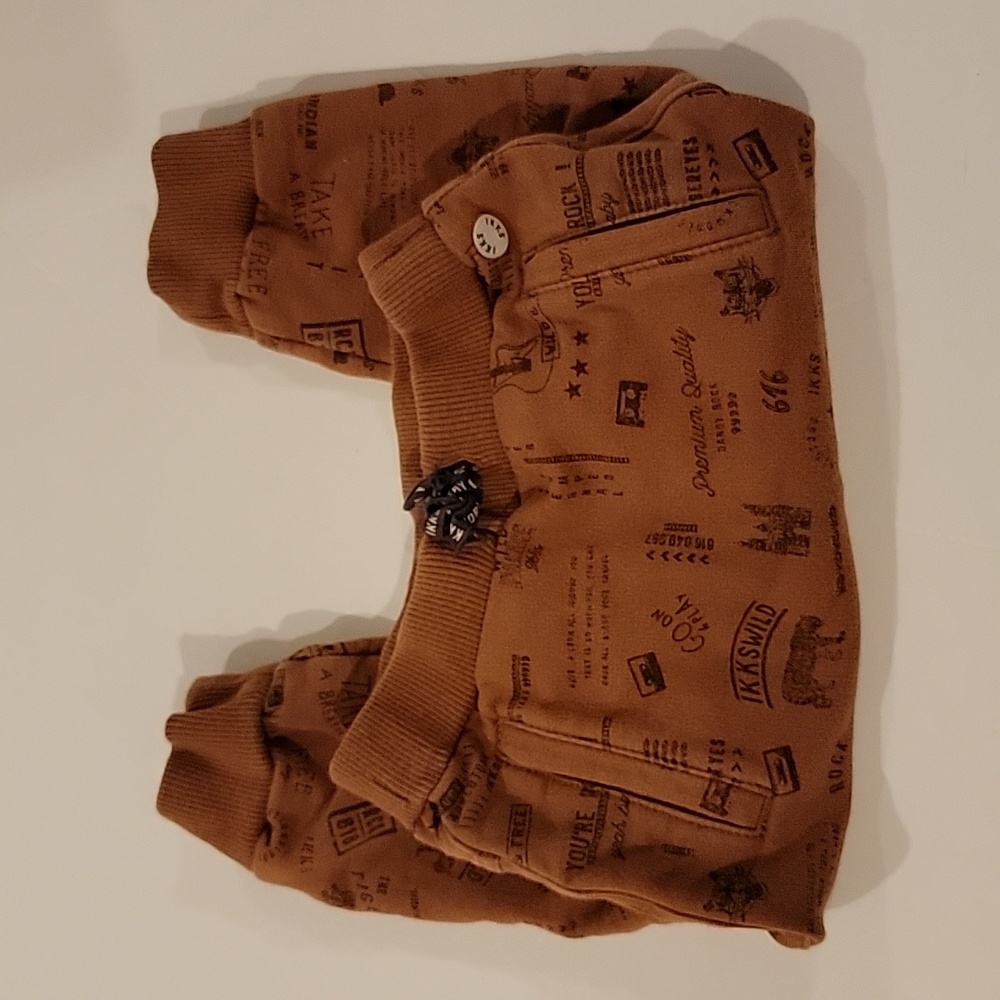 IKKS boys joggers harem pant pockets tan graphic 2t eu 86